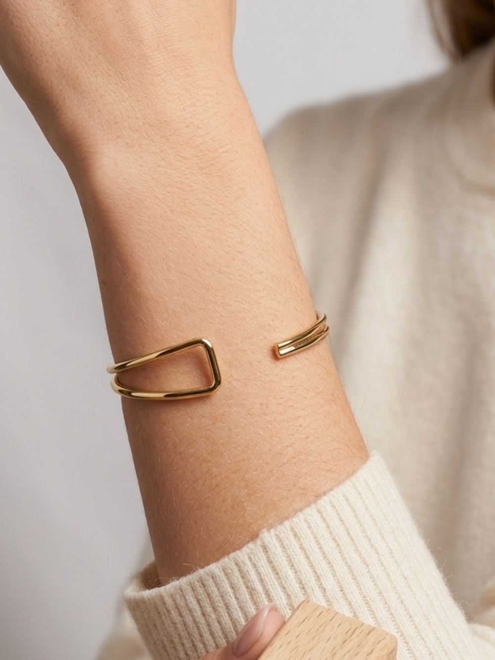 Minimalist Gold Cuff Bracelet | Geometric Double Wire Open Cuff